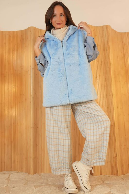 Mara Luxury Faux Fur Hooded Gilet Baby Blue